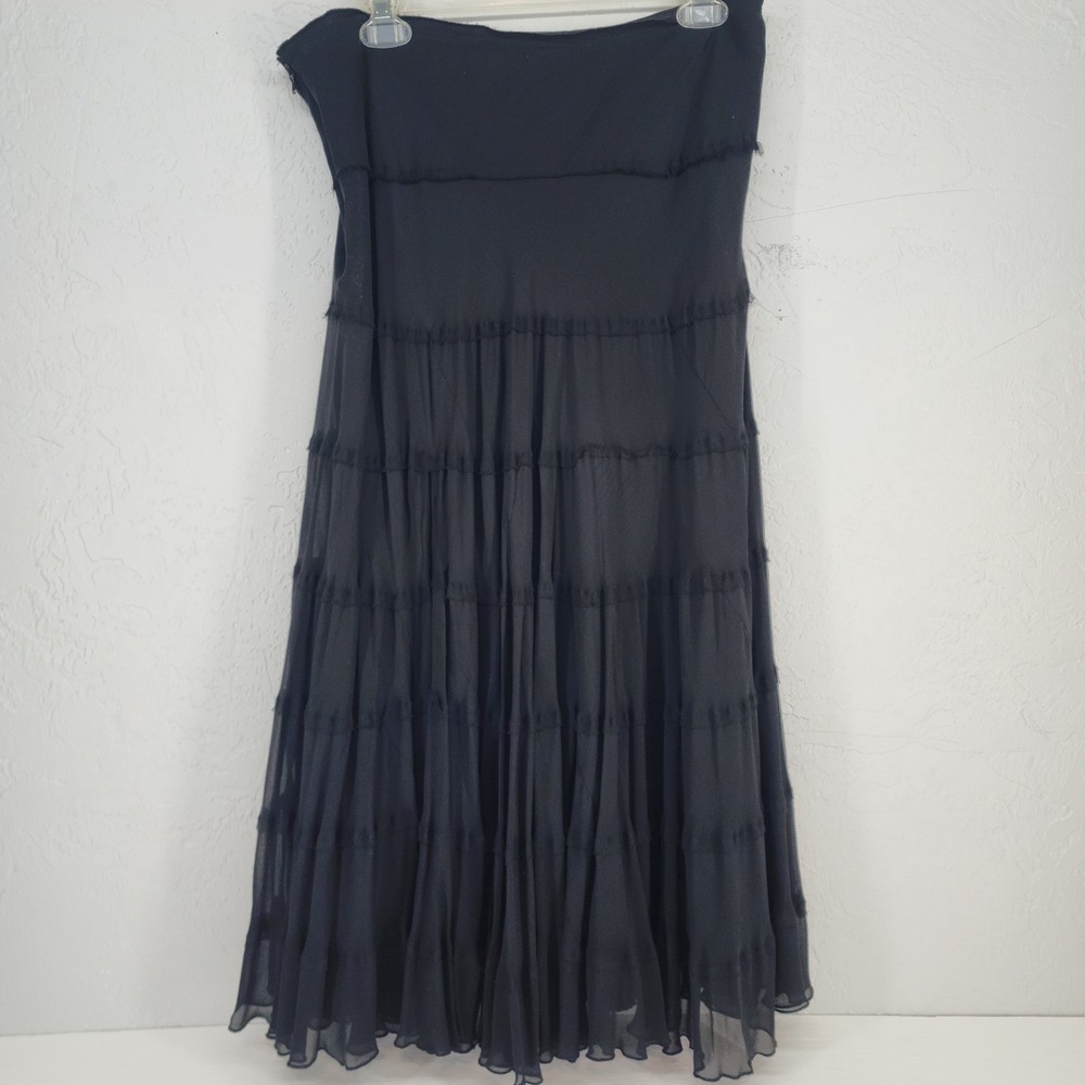 Jones NY Size MP | 100% Silk Black Tiered Midi Maxi Skirt Whimsygoth Witch - Picture 6 of 7